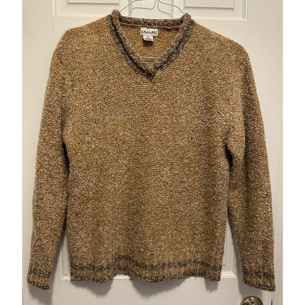 Vintage Kamali Sweater Tan Brown Textured Boucle - Women’s Size L 80s 90s Cozy